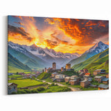 Stunning Georgian Village Sunrise Art - Captivating Mountain Landscape Print