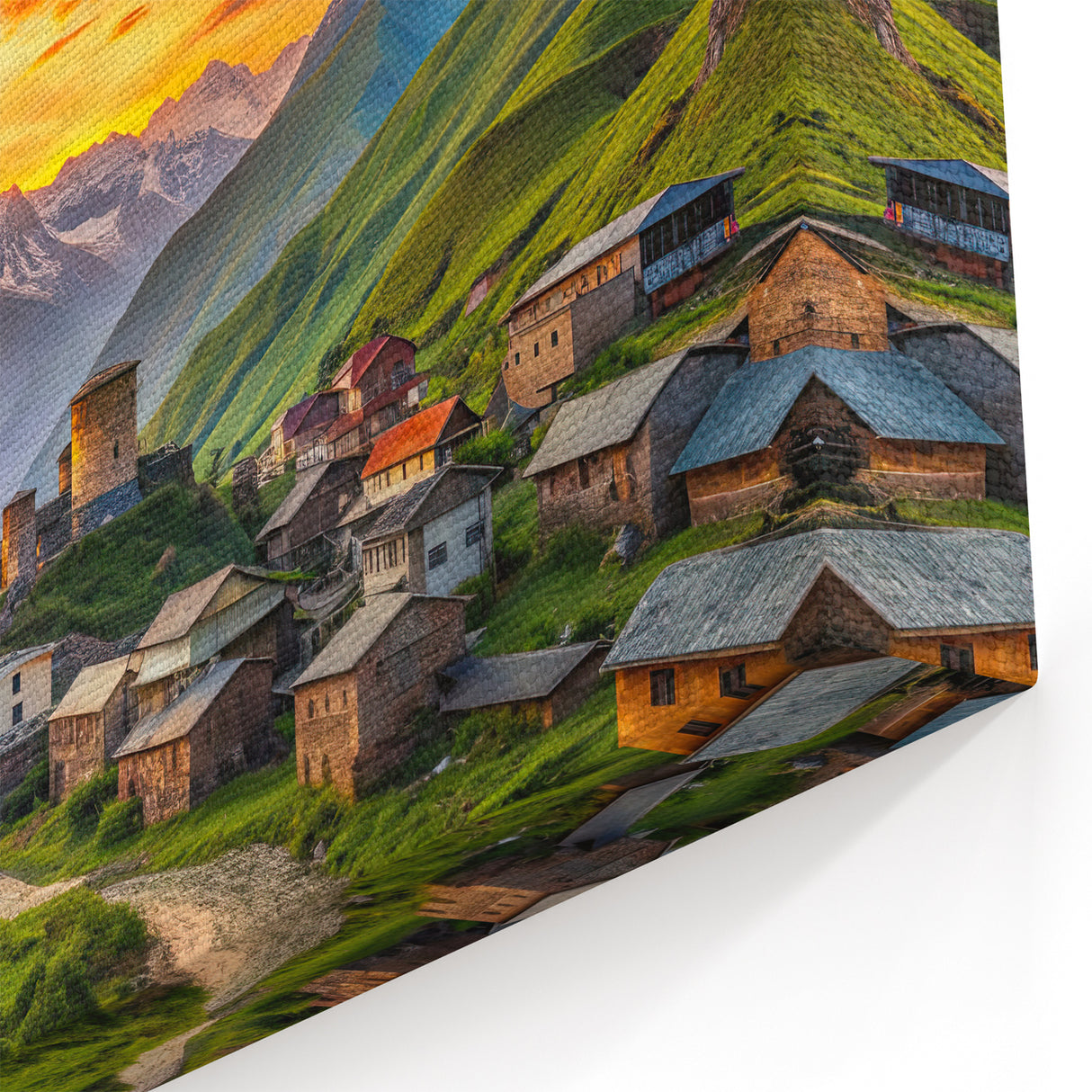 Stunning Georgian Village Sunrise Art - Captivating Mountain Landscape Print