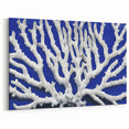 Marine Plants Art: Coastal Botanical White Coral on Blue Canvas Wall Decor