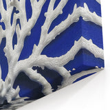 Marine Plants Art: Coastal Botanical White Coral on Blue Canvas Wall Decor