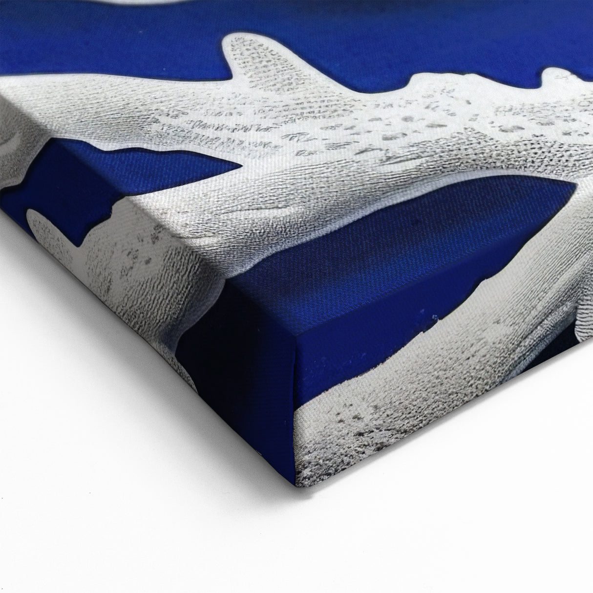 Marine Plants Art: Coastal Botanical White Coral on Blue Canvas Wall Decor