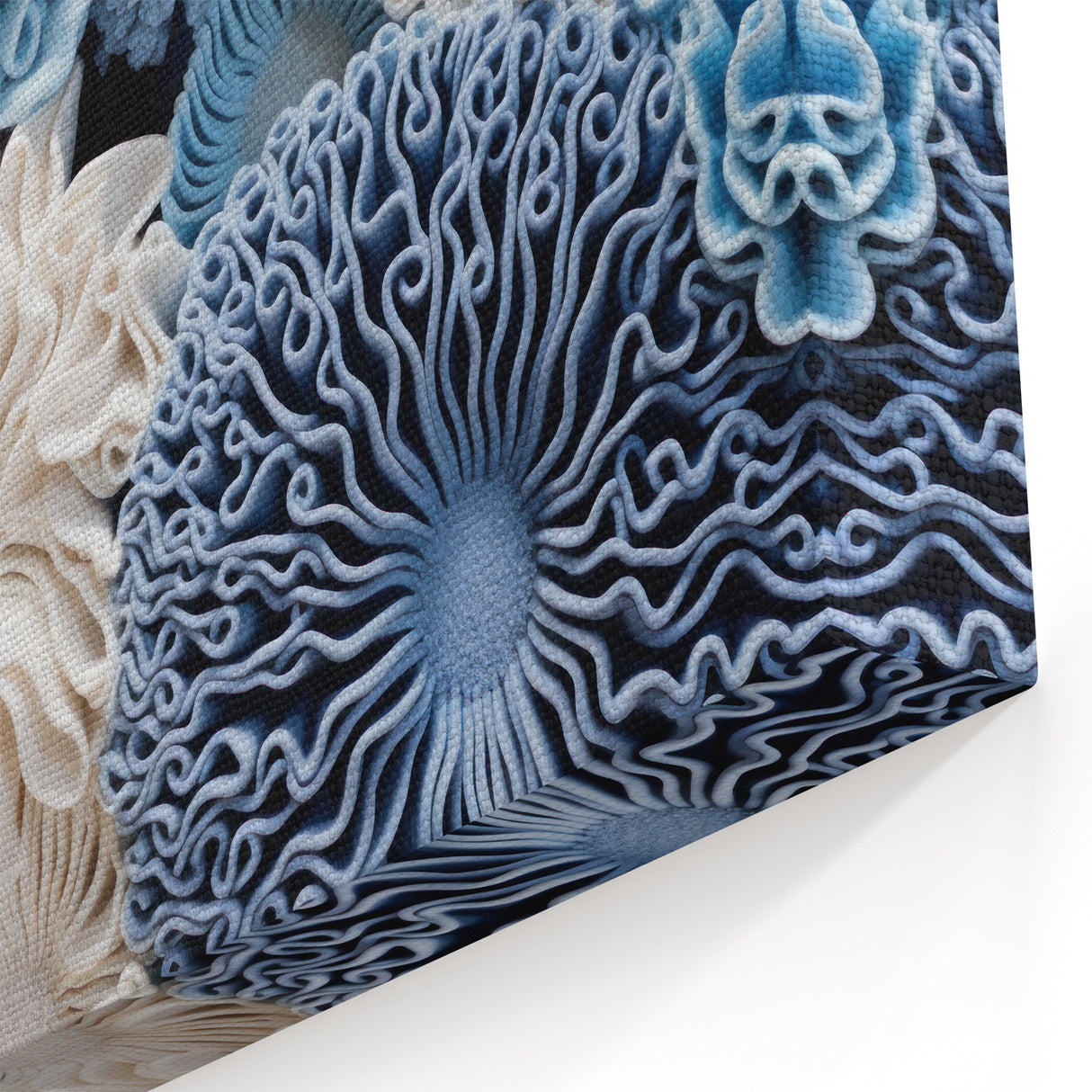 Marine Plants Art: Intricate Blue & White Coral Botanical Wall Decor Canvas