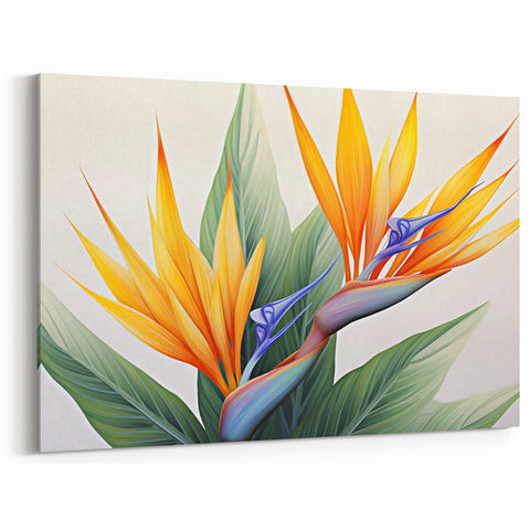 Botanical Bird of Paradise Wall Art - Modern Tropical Flower Canvas