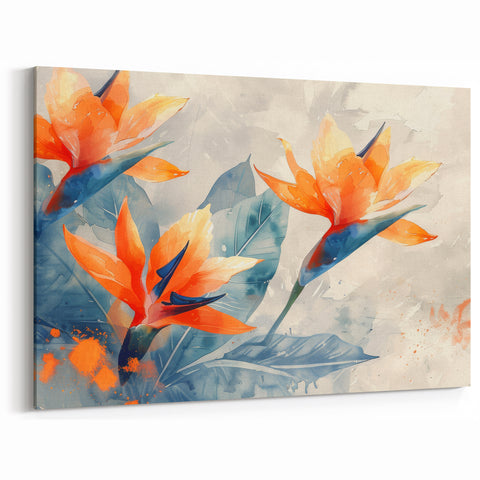Vibrant Bird of Paradise Canvas Art - Tropical Watercolor Flower Print