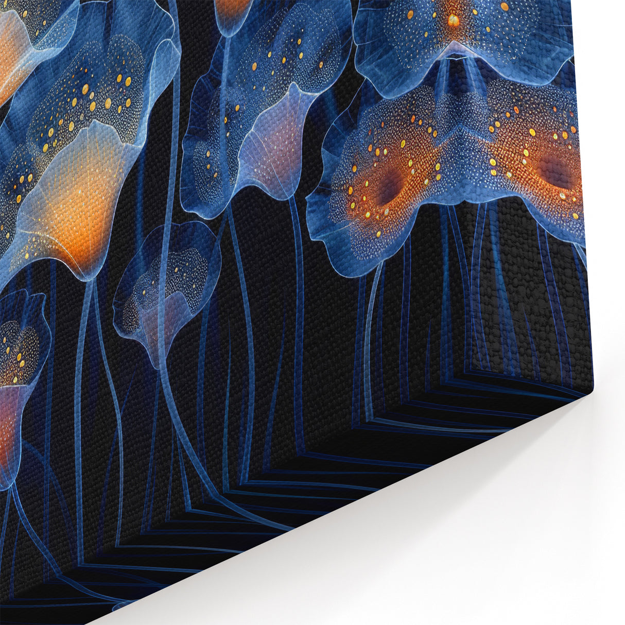 Marine Plants Art: Glowing Blue & Orange Coral-Inspired Wall Decor Canvas