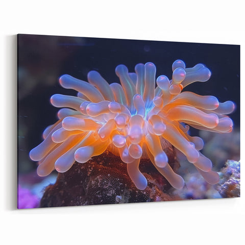 Marine Plants Art: Glowing Orange & Pink Coral Tentacle Wall Decor Canvas