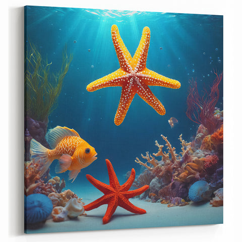 Colorful Seychelles Underwater Starfish Art - Exotic Ocean Canvas Print