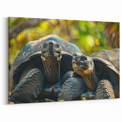 Giant Tortoise Duo in Seychelles - African Wildlife Canvas Print