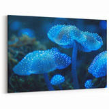 Marine Plants Art: Glowing Blue Jellyfish-Like Flora Wall Decor Canvas