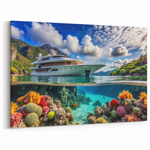 Luxury Yacht and Coral Reef in Seychelles - Ocean Paradise Art Print