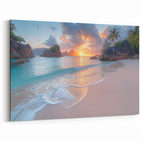 Serene Seychelles Sunset Beach - Tropical Island Canvas Art Print