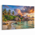 Golden Seychelles Sunset Beach - Exotic Island Landscape Canvas Art