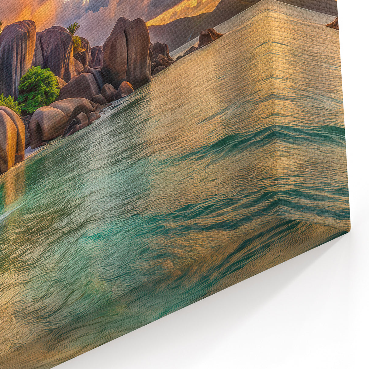 Golden Seychelles Sunset Beach - Exotic Island Landscape Canvas Art