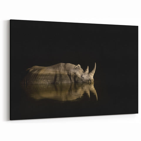 South African Wildlife Art - Majestic Rhino at Night in Low Light