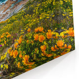 South African Coastal Art - Vibrant Flowers and Ocean Waves Scene