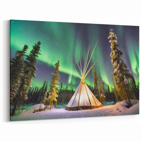 Northern Lights Over Teepee – Magical Arctic Wall Art from Northwest Territories