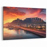 Cape Town Canvas Art - Sunset Cityscape with Table Mountain View