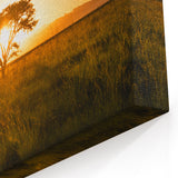 African Safari Art - Lone Tree at Sunset in Golden Savanna