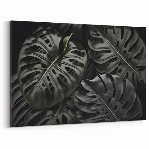 Dark Monstera Leaf Wall Art - Tropical Minimalist Botanical Decor
