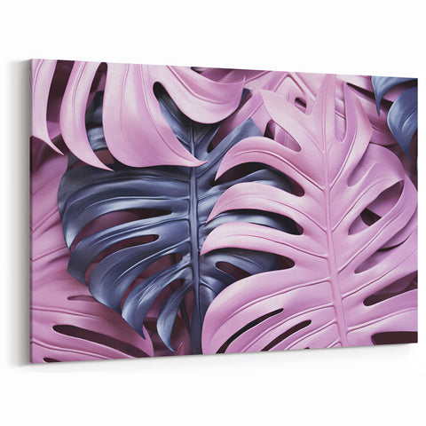 Purple and Pink Monstera Leaf Wall Art - Bold Tropical Botanical Decor