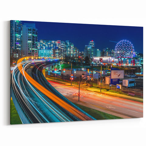 Vancouver Nightlife Cityscape Art – Neon Lights & Urban Skyline