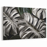 Silver Metallic Monstera Leaf Wall Art - Elegant Botanical Modern Decor