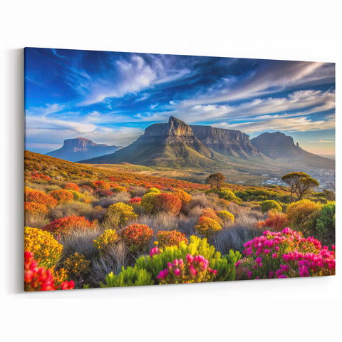 Vibrant South African Landscape Wall Art – Mountain & Flora Canvas