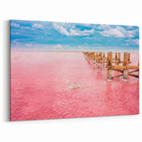 Yucatan Canvas Art - Vibrant Yucatan Pink Lakes and Scenic Wooden Pier