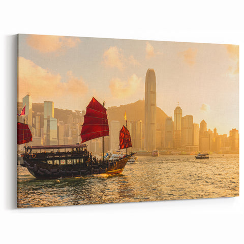 Victoria Harbour Boat Art - Iconic Hong Kong Skyline Wall Decor