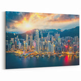 Hong Kong Skyline Art - Vibrant Victoria Harbour Sunset Wall Decor