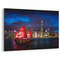 Hong Kong Night Scene Art - Vibrant Junk Boat and Skyline Wall Decor