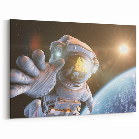 Astronaut Wall Art: Space Explorer Canvas with Cosmic Sunburst