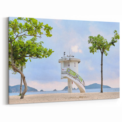 Hong Kong Beach Art - Serene Lifeguard Tower Coastal Wall Decor