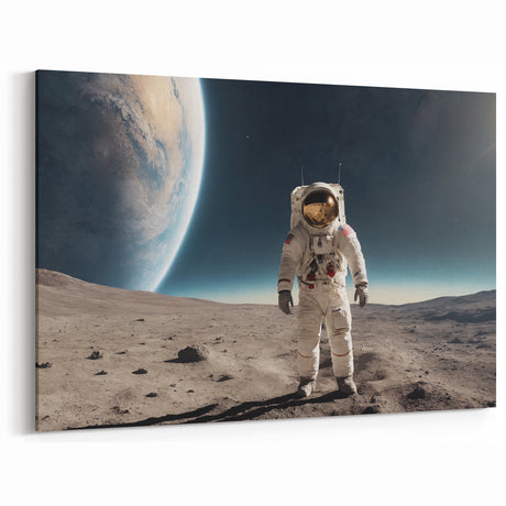 Astronaut Wall Art: Space Explorer Canvas on Lunar Landscape