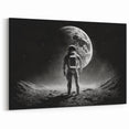 Astronaut Wall Art: Black and White Space Explorer Canvas with Moon View