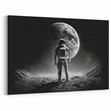 Astronaut Wall Art: Black and White Space Explorer Canvas with Moon View