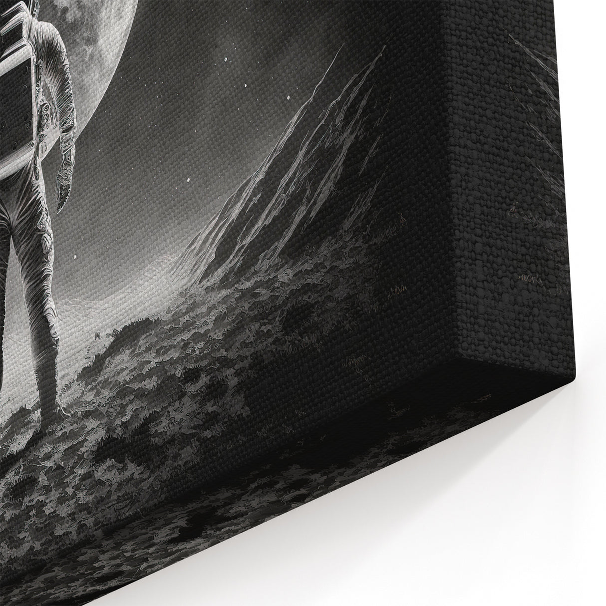 Astronaut Wall Art: Black and White Space Explorer Canvas with Moon View