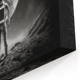 Astronaut Wall Art: Black and White Space Explorer Canvas with Moon View