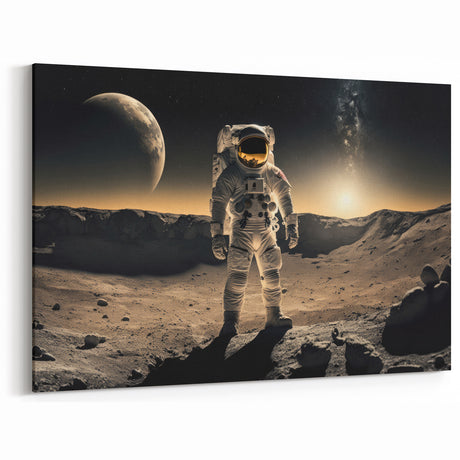 Astronaut Wall Art: Cosmic Explorer Canvas with Lunar and Galaxy View