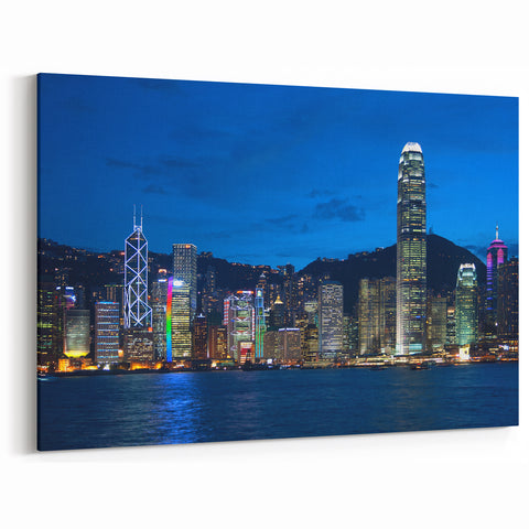 Hong Kong Skyline Night Art - Vibrant Victoria Harbour Cityscape Print