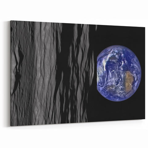 Earth from Space Art - Dramatic View of Earth and the Moon Wall Decor