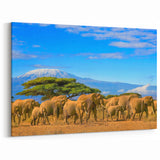 Majestic Tanzania Wall Art - Serengeti Elephants and Kilimanjaro Canvas Print