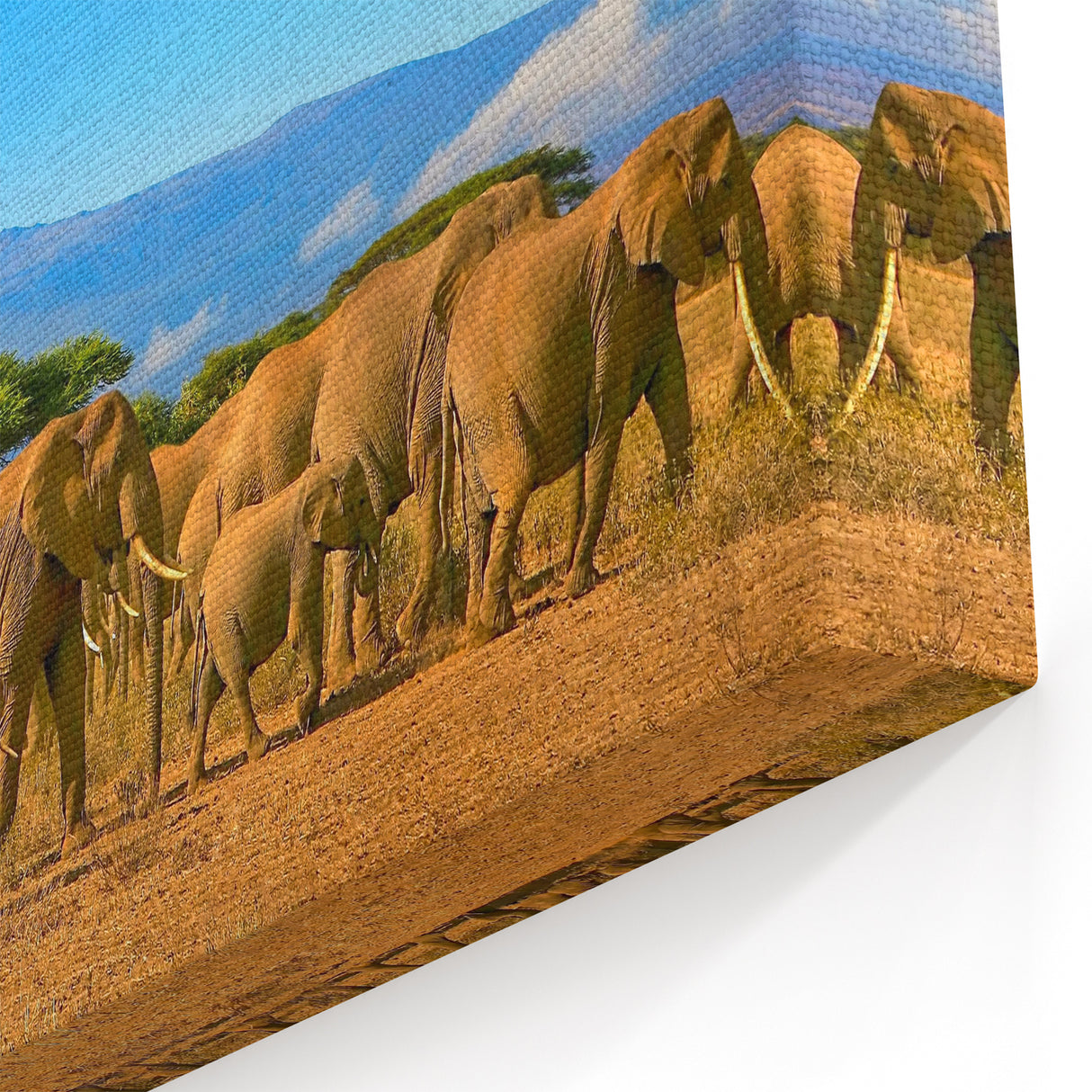 Majestic Tanzania Wall Art - Serengeti Elephants and Kilimanjaro Canvas Print