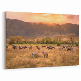 Ngorongoro Wildlife Art - Grazing Zebras and Wildebeests Canvas Print