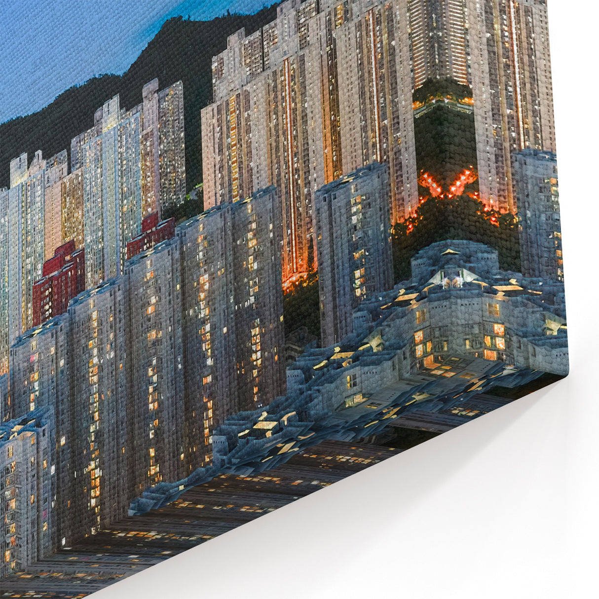 Hong Kong Skyline Art - Vibrant High-Rise Cityscape at Dusk Wall Decor
