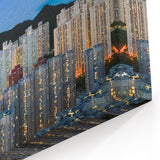 Hong Kong Skyline Art - Vibrant High-Rise Cityscape at Dusk Wall Decor