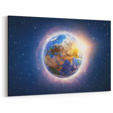Earth Sunrise Wall Art - Glowing View of Earth from Space Decor Print