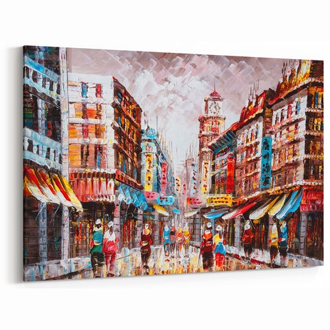 Hong Kong Street Art - Colorful Textured Urban Scene Wall Decor
