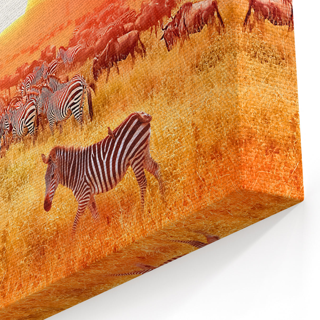 Serengeti Sunset Art - Zebras and Wildebeests at Golden Hour Canvas Print