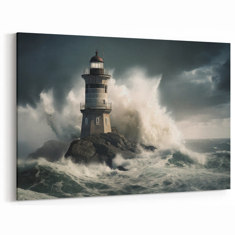Stormy Lighthouse and Crashing Waves - Earthy Phenomena Wall Art Print